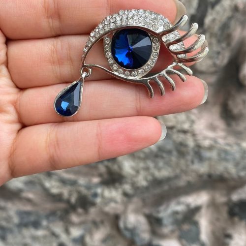 Mavi kristal taşlı gözyaşı göz nazar nazarlık broş