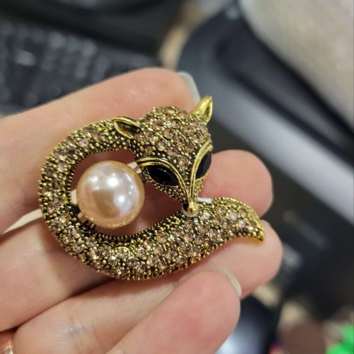 Pembe incili siyah sarı kristal taşlı antik sarı gizemli tilki broş