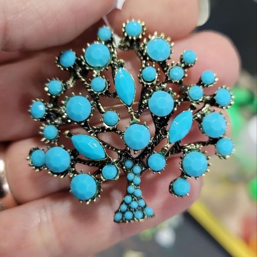 Mavi nazar kristal taşlı hayat ağacı broş