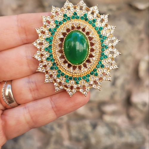 İstanbul'lu gelin Esma sultan - yeşil jade - yeşil vebeyaz kristal taşlı barok broş