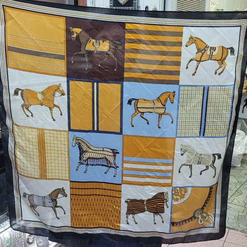 Lacivert mavi turuncu  fransız koşu atları kısrak ipeksi saten şal