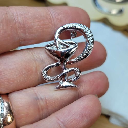 Gümüş kaplama eczacılık sembolu broş