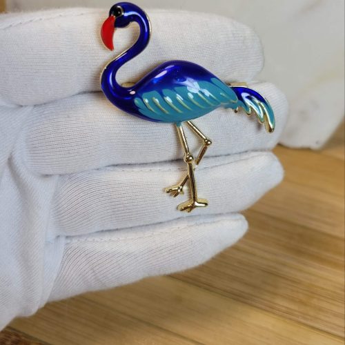 Saks mavi mineli flamingo broş