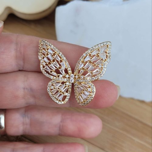 Baget zirkon taşlı altın kaplama kelebek fular şal klipsi