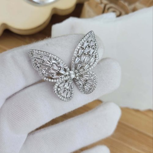 Baget zirkon taşlı gümüş kaplama kelebek fular şal klipsi