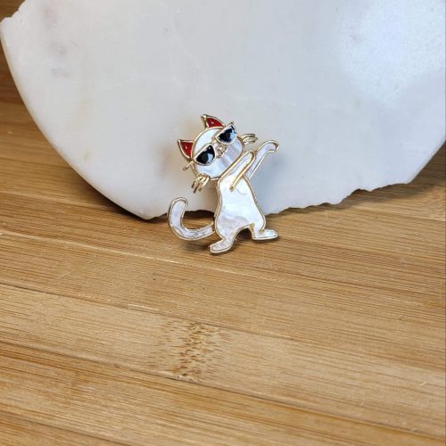 Hiphop sever sedef taşlı gözlüklü kedi broş