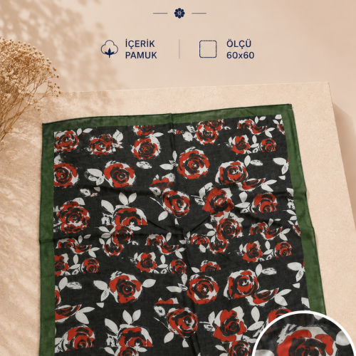 Kırmızı gül pamuk fular