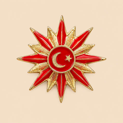 Ay Yıldız Güneş Broş – Kırmızı Altın Renk Türk Bayrağı Broş